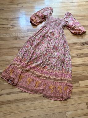 In Bloom Pink and Cream Floral Smocked Maxi Dress Size S